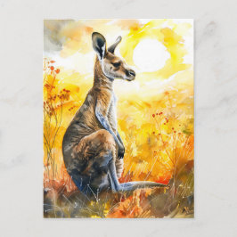 Wasserfarbe Kangaroo bei Sonnenuntergang Postkarte