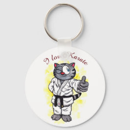 Wasserfarbe Karate Kitten stehend und lächelnd Schlüsselanhänger