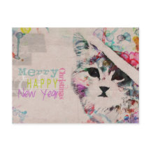 Wasserfarbe Katze Frohe Weihnachtskarte