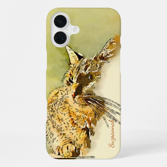 Wasserfarbe Katze Whiskers Pink Herznase Custom iPhone Hülle (Rückseite)