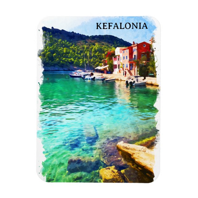 Wasserfarbe Kefalonia Griechenland Küstensicht Magnet (Vertikal)