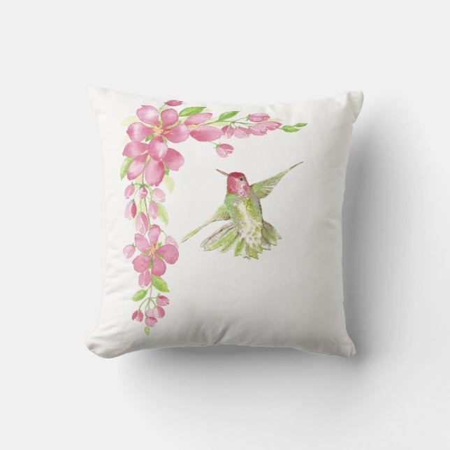 Wasserfarbe Kirsche Blossom & Hummingbird Kissen (Vorderseite)