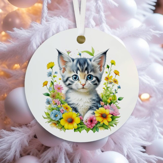 Wasserfarbe Kitten Blume Personalisiert Weihnachte Ornament Aus Metall (Von Creator hochgeladen)