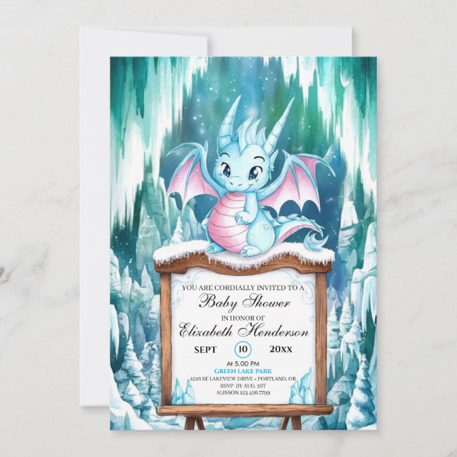 Wasserfarbe Kleine Dragon Babydusche Einladung (Vorderseite)