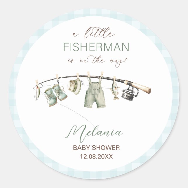 Wasserfarbe Kleine Fisherman Babydusche Runder Aufkleber (Vorderseite)