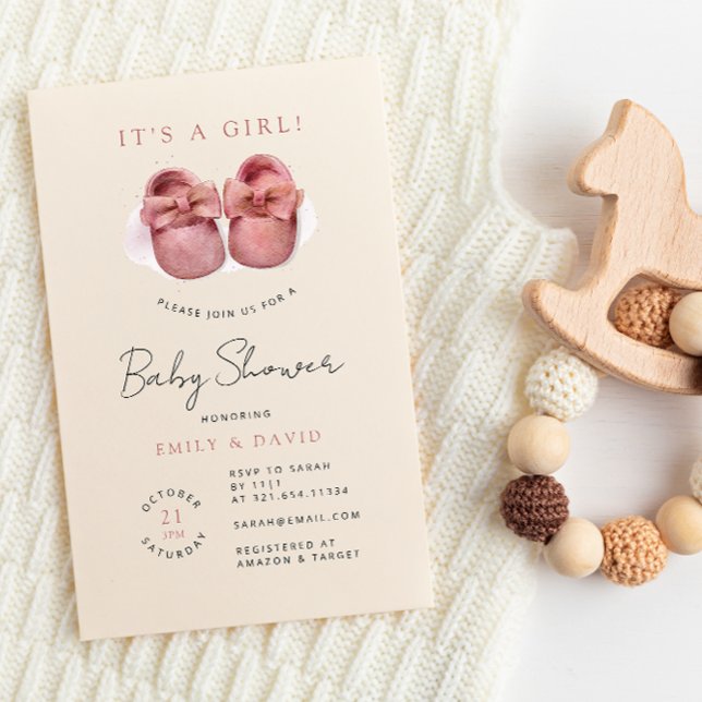 Wasserfarbe Kleine Girl Pink Schuhe Kinderdusche Einladung (Von Creator hochgeladen)