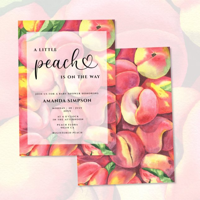 Wasserfarbe Kleine Pfirsich ist auf dem Weg Babydu Einladung (Von Creator hochgeladen)