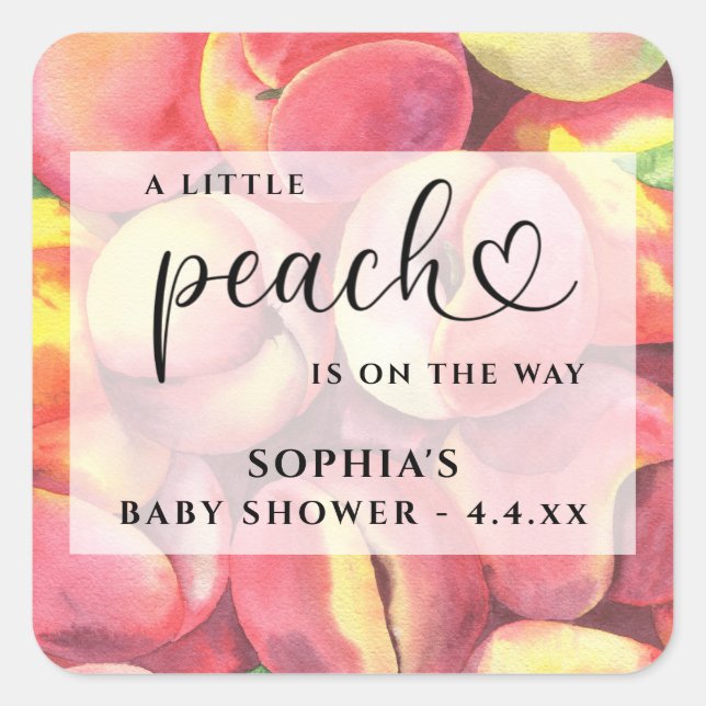 Wasserfarbe Kleine Pfirsich ist auf dem Weg Babydu Quadratischer Aufkleber (Vorderseite)