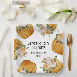 Wasserfarbe Kleine Pumpkin Fall Babydusche Pappteller