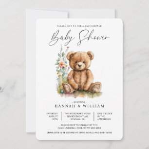 Wasserfarbe Kleine Teddy Bären Blume Babydusche Einladung