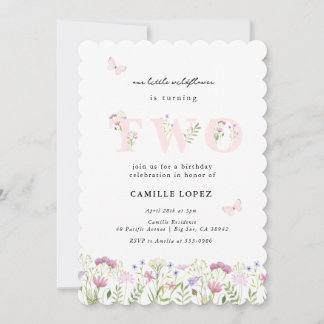 Wasserfarbe Kleine Wildblume 2. Geburtstag Einladung