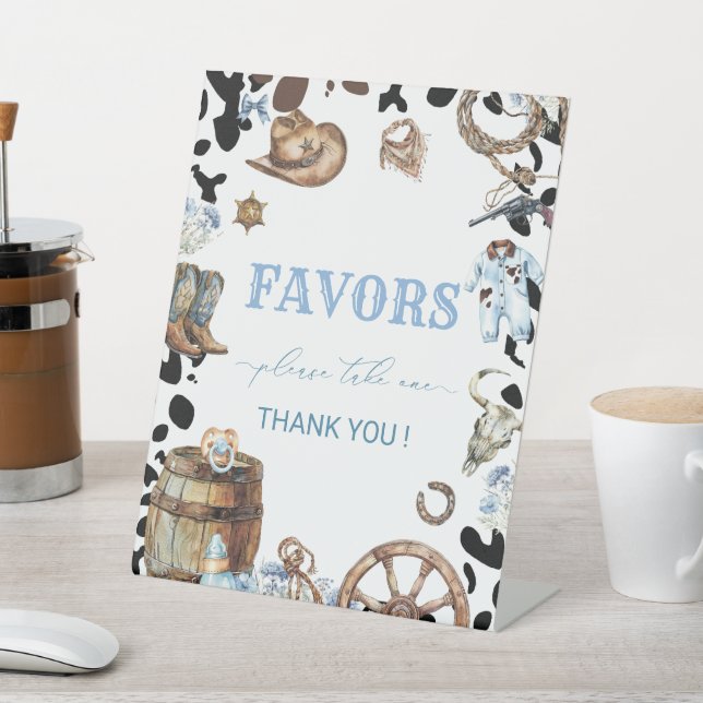 Wasserfarbe Kleiner Cowboy Rodeo Country ba Sockelschild (In SItu)