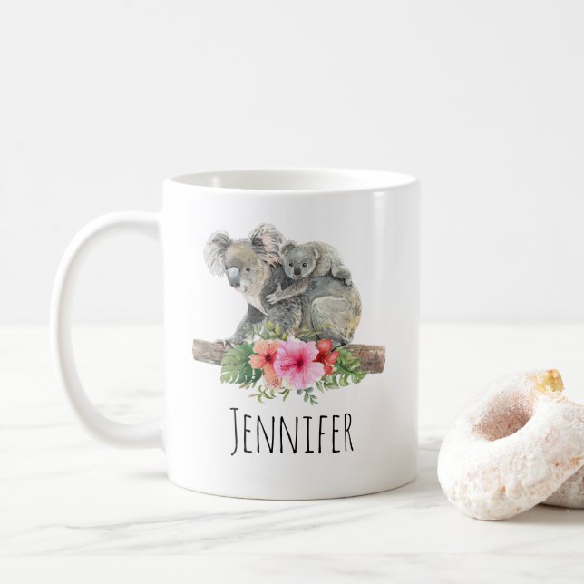 Wasserfarbe Koala Bears Niedliche Mama & Baby Kaffeetasse (Mit Donut)