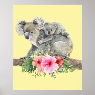 Wasserfarbe Koala Bears Niedliche Mama & Baby Poster
