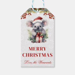Wasserfarbe Koala und Winter Holly Weihnachten Geschenkanhänger