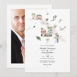 Wasserfarbe Kuba Hochzeit in Urlaubsort Foto Einladung