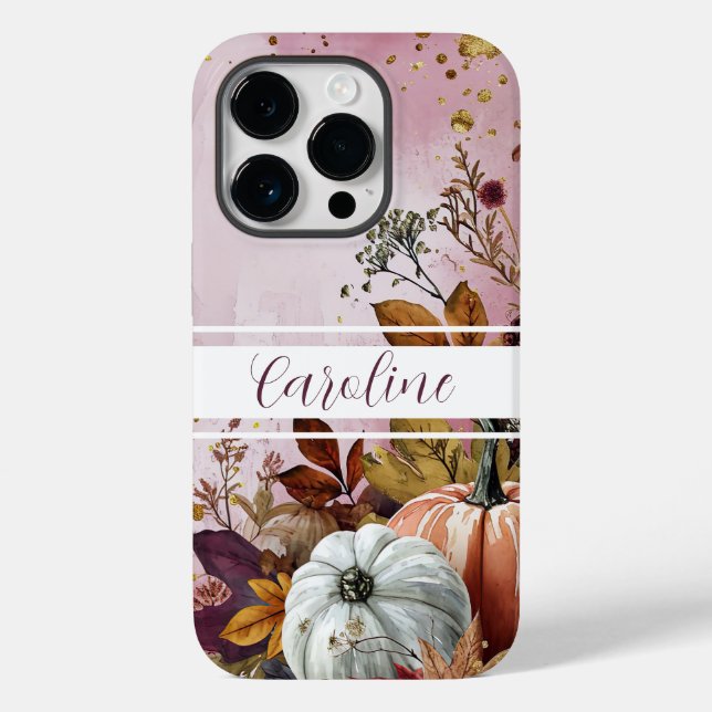 Wasserfarbe Kürbisfall-Design mit Namen Case-Mate iPhone Hülle (Rückseite)