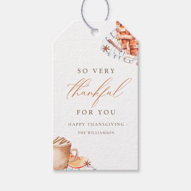 Wasserfarbe Kürbiskuchen Erntedank Abendessen Geschenkanhänger (Vorderseite)