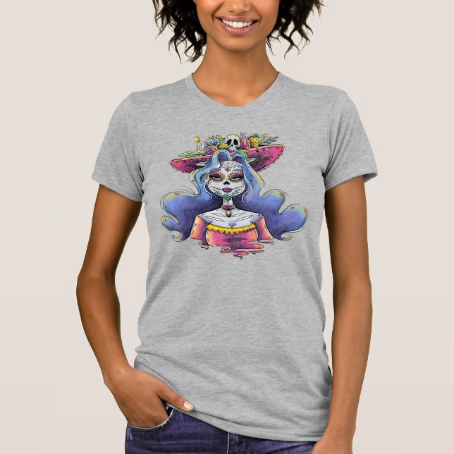 Wasserfarbe La Catrina, blau harte T-Shirt (Vorderseite)