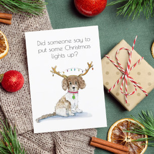Wasserfarbe Labradoodle Weihnachtsbeleuchtung Antl Feiertagskarte