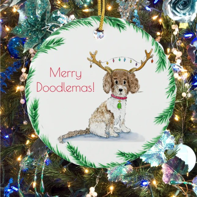 Wasserfarbe Labradoodle Weihnachtsbeleuchtung Antl Keramik Ornament (Von Creator hochgeladen)