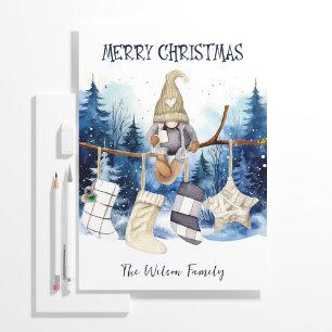 Wasserfarbe Lady Gnome Blauer Wald Frohe Weihnacht Feiertagskarte