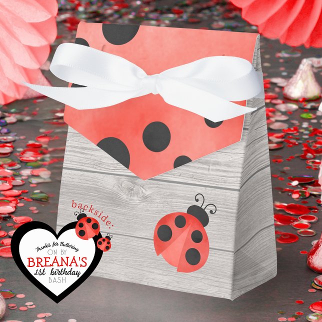 Wasserfarbe Ladybug auf der Leckerei von Wood zum  Geschenkschachtel (Grey Light Washed Wood Watercolor Ladybug Personalized Favor Gift Boxes)