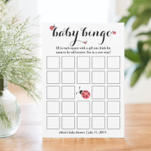 Wasserfarbe Ladybug Babydusche Bingo Card Spiel