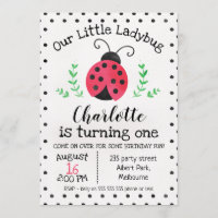 Wasserfarbe Ladybug Einladung zum Geburtstag