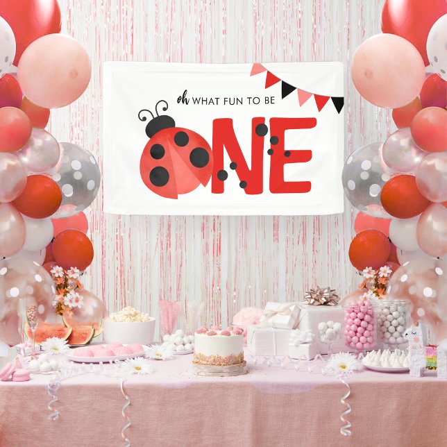 Wasserfarbe Ladybug Oh, was Spaß, ein Party zu sei Banner (Oh What Fun to Be One Watercolor Ladybug Hanging Vinyl 1st Birthday Banner in White)
