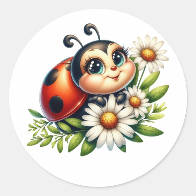Wasserfarbe Ladybug Runder Aufkleber (Vorderseite)