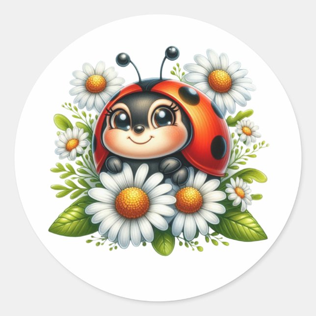 Wasserfarbe Ladybug Runder Aufkleber (Vorderseite)