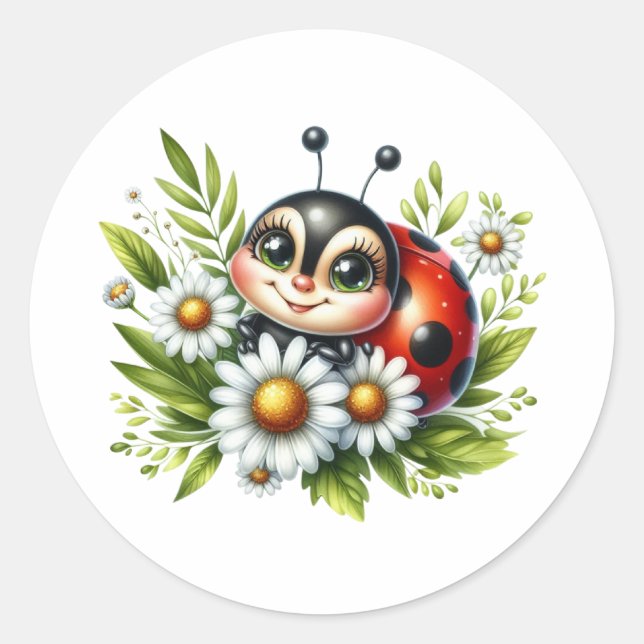Wasserfarbe Ladybug Runder Aufkleber (Vorderseite)