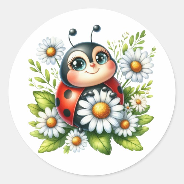 Wasserfarbe Ladybug Runder Aufkleber (Vorderseite)