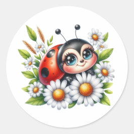 Wasserfarbe Ladybug Runder Aufkleber