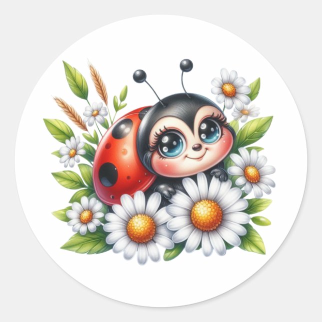 Wasserfarbe Ladybug Runder Aufkleber (Vorderseite)