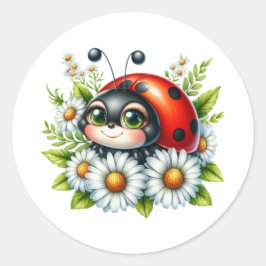 Wasserfarbe Ladybug Runder Aufkleber