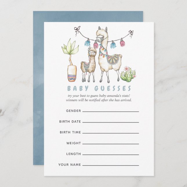 Wasserfarbe Lama Thema Baby Shower Guessing Game Einladung (Vorne/Hinten)