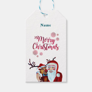 Wasserfarbe Laughing Santa Claus Rudolf lächeln Geschenkanhänger