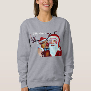 Wasserfarbe Laughing Santa Claus Rudolf lächeln Sweatshirt