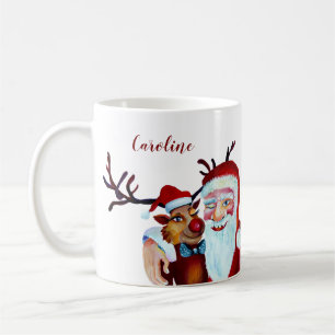 Wasserfarbe Laughing Santa Claus Rudolf lächelnd C Kaffeetasse