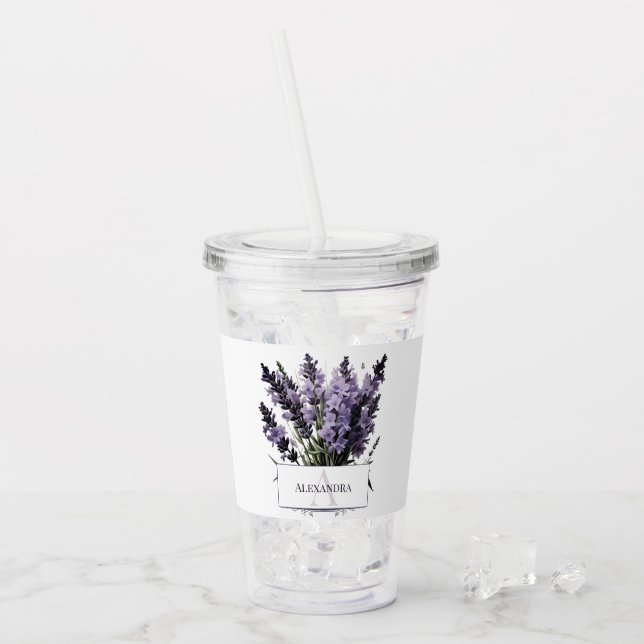 Wasserfarbe Lavender Bouquet Personalisiert Acryltrinkbecher (Vorderseite Ice)