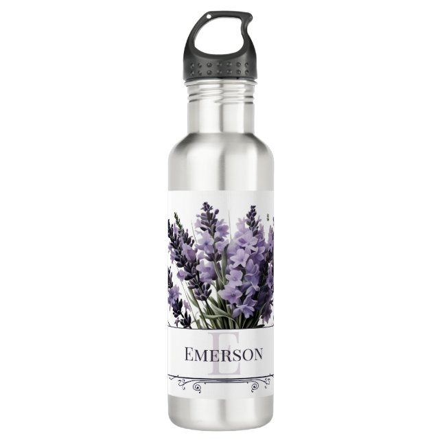 Wasserfarbe Lavender Bouquet Personalisiert Edelstahlflasche (Vorderseite)