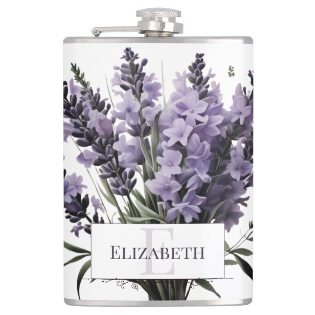 Wasserfarbe Lavender Bouquet Personalisiert Flachmann (Vorderseite)
