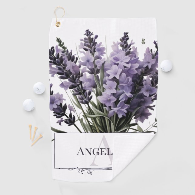 Wasserfarbe Lavender Bouquet Personalisiert Golfhandtuch (Insitu)