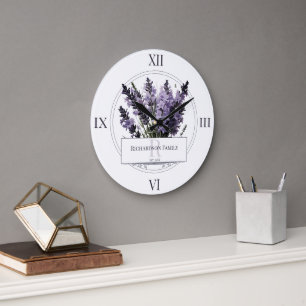 Wasserfarbe Lavender Bouquet Personalisiert Große Wanduhr
