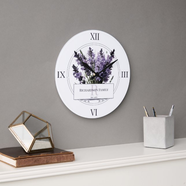 Wasserfarbe Lavender Bouquet Personalisiert Große Wanduhr (Büro)
