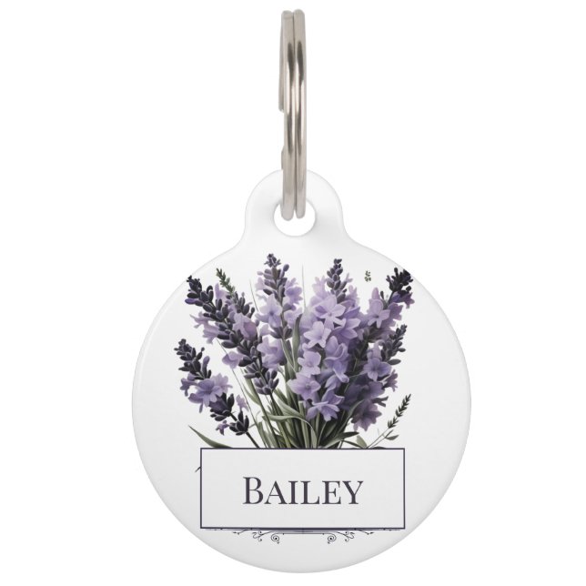 Wasserfarbe Lavender Bouquet Personalisiert Haustiermarke (Vorderseite)