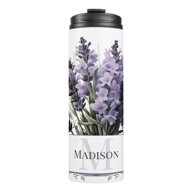 Wasserfarbe Lavender Bouquet Personalisiert Thermosbecher (Vorderseite)