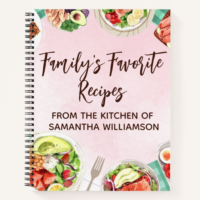 Wasserfarbe Lebensmittel rosa Koch Geschenkrezeptu Notizbuch (Vorderseite)